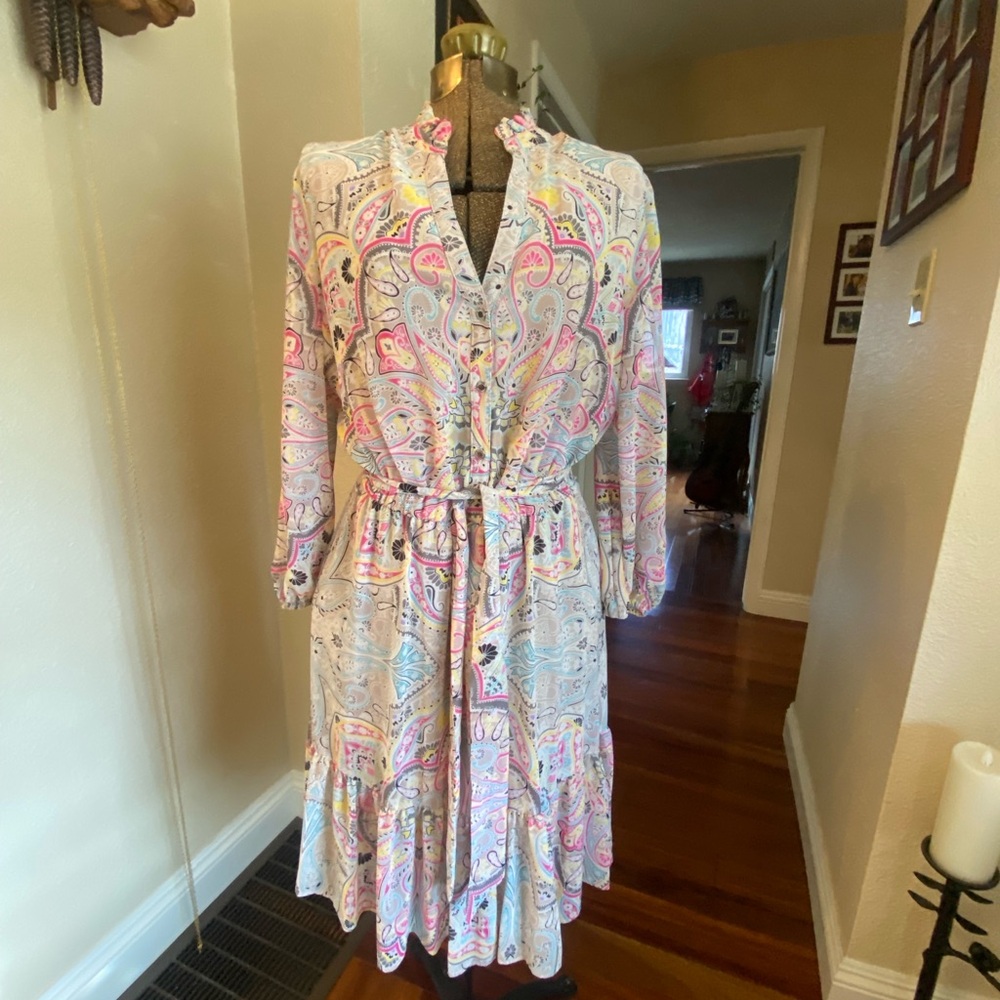 Calvin Klein Multicolor Paisley Long Sleeve Dress